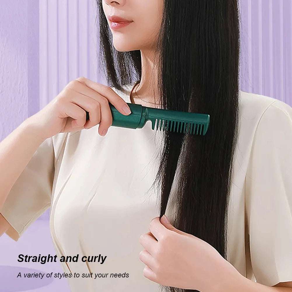 Professional Wireless Hair Straightener Curler Comb Fast Heating Negative Ion Straightening Curling Brush Hair Styling Tools - globaltradeleader