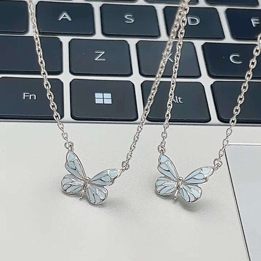 Fashion Blue Luminous Butterfly Necklace Bracelet Set For Glow In The Dark Women Clavicle Chain Choker Party Jewelry Set Gift - globaltradeleader