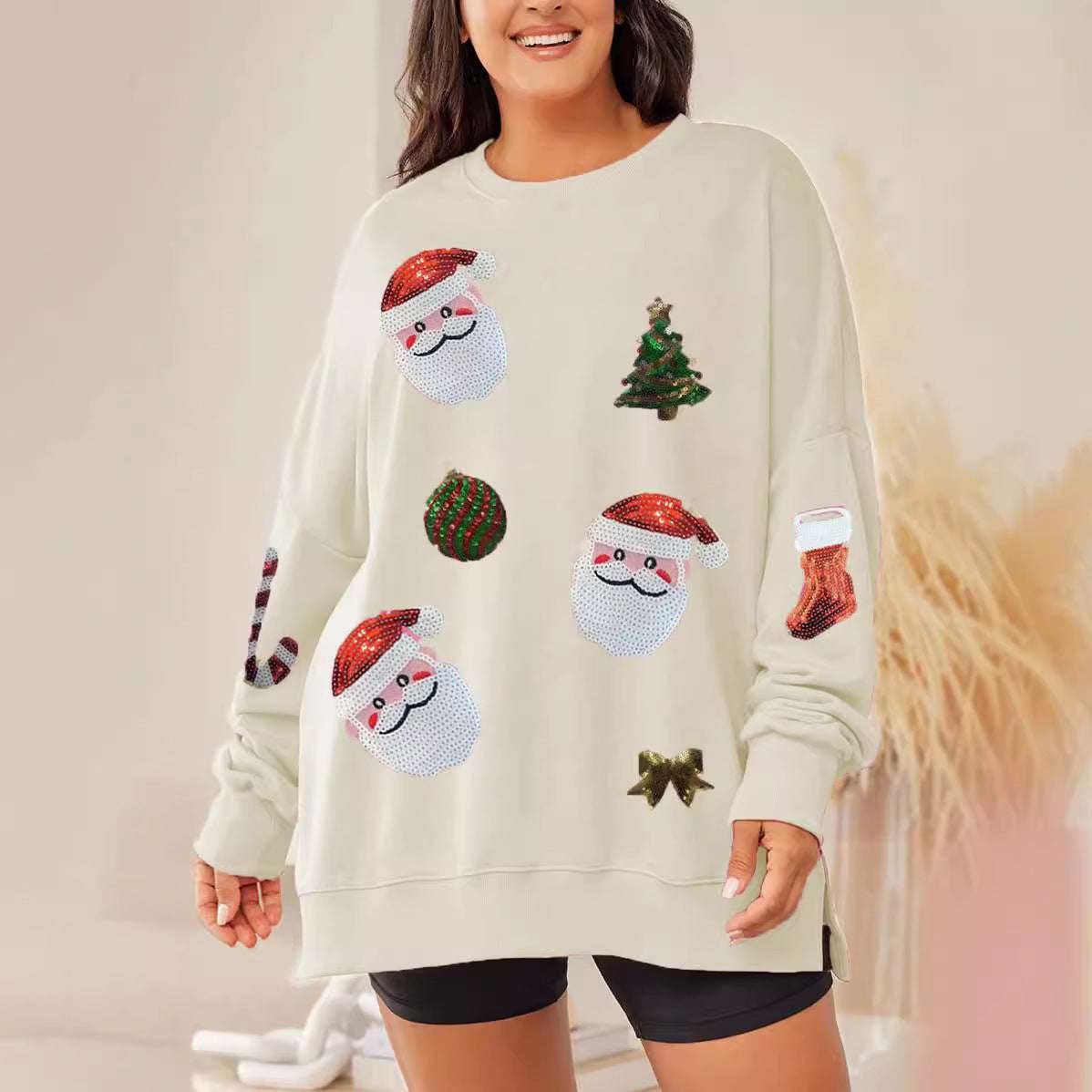 Women's Christmas Sequined Top Loose Casual Long Sleeves Sweater - globaltradeleader