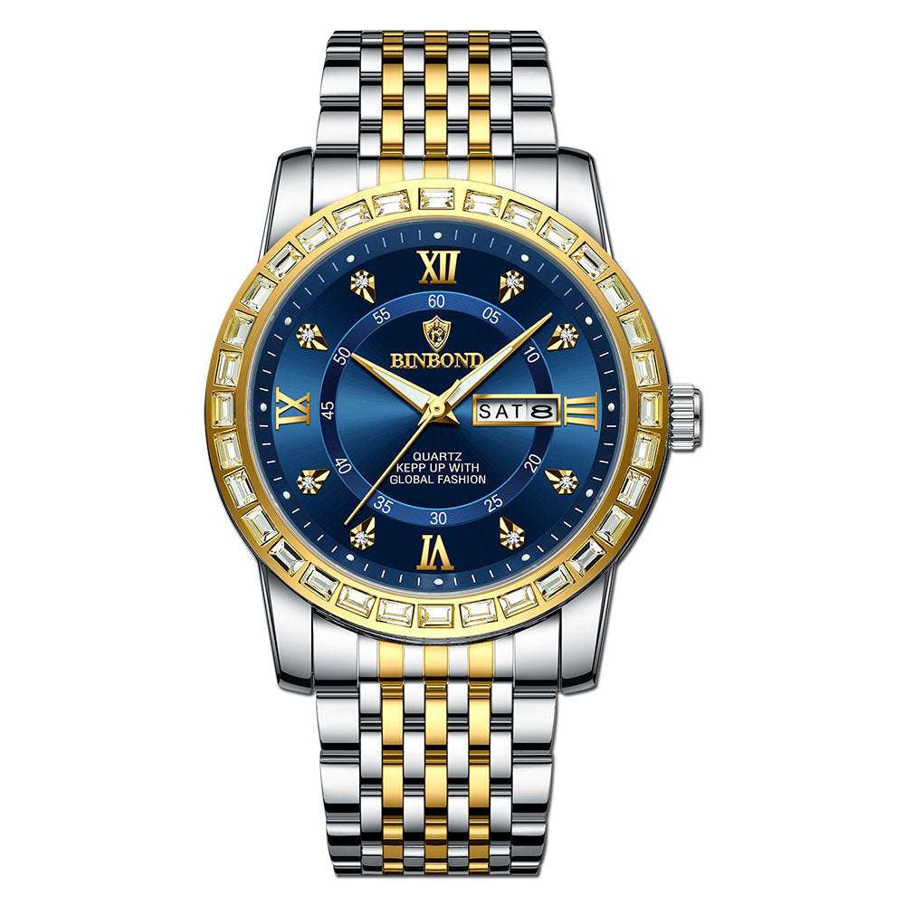 Business Diamond-embedded Mechanical Watch Double Calendar Waterproof Luminous - globaltradeleader