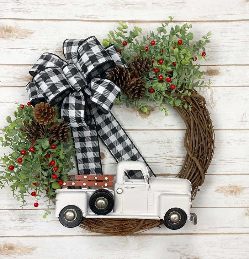 Christmas Truck Eucalyptus With Red Fruit Door Hanging Wreath With Truck