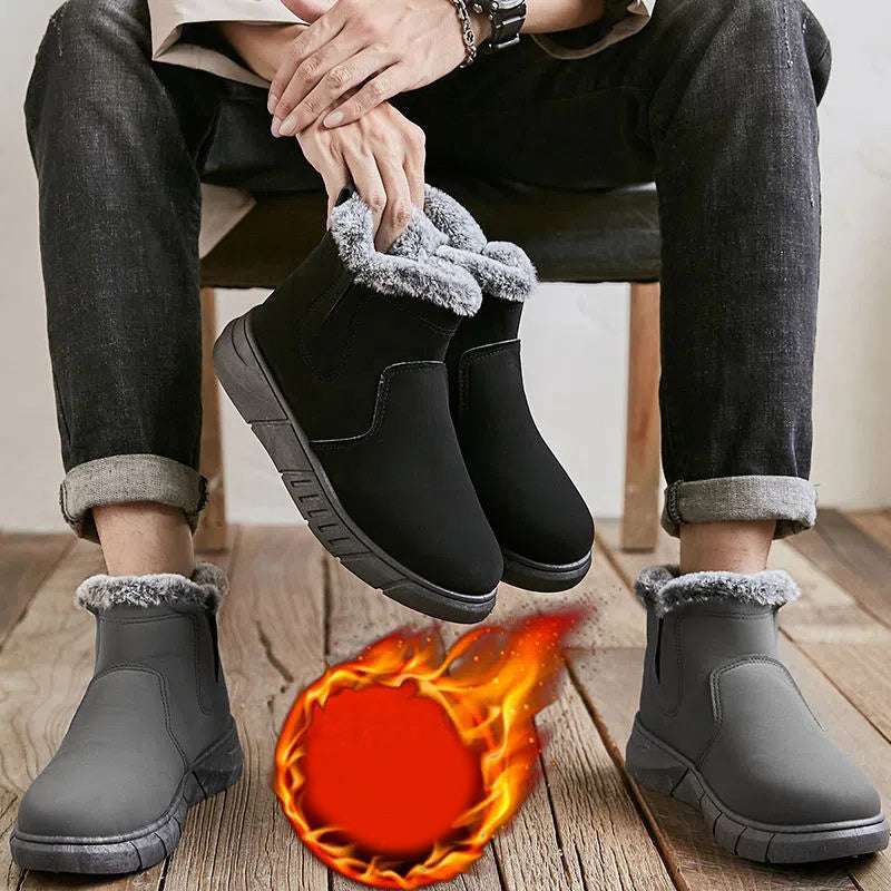 Winter Snow Boots Men V Cutout Shoes With Plush Ankle Boots - globaltradeleader