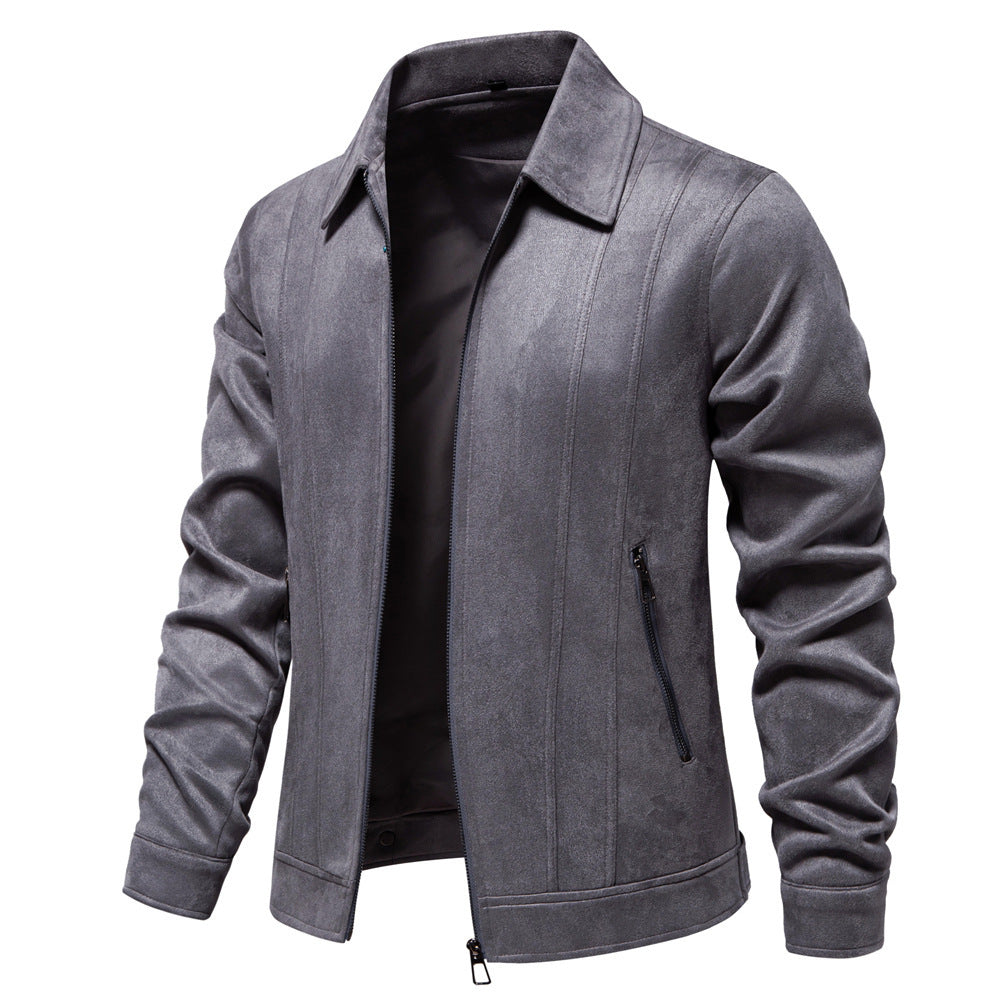 Fashion Lapel Zipper Jacket Autumn And Winter Solid Suede Coat Men's Clothing Outdoor - globaltradeleader