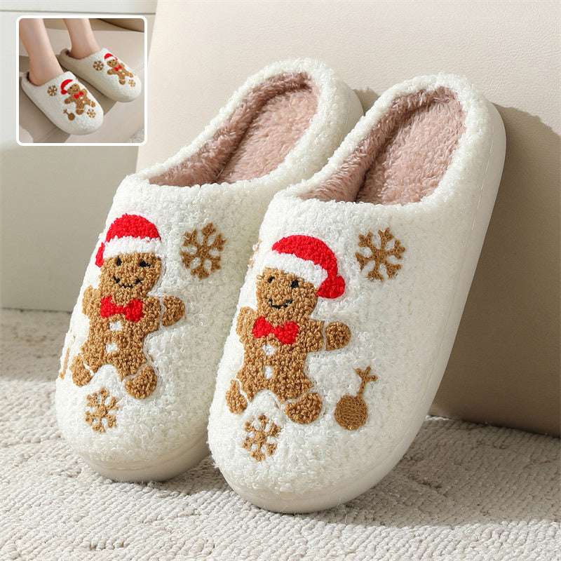 Christmas Snowflake Gingerbread Slippers Winter Indoor Non-slip Floor Bedroom Fuzzy House Shoes For Women Home Slippers - globaltradeleader
