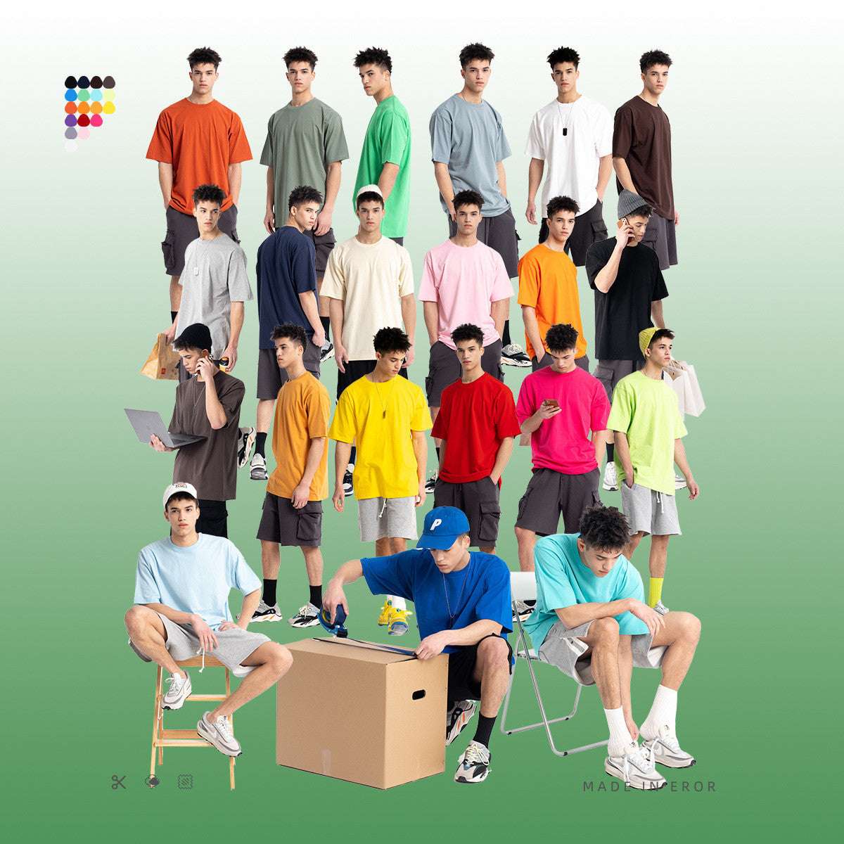 Heavy American High Street Solid Color Loose Shoulder Cotton Round Neck T-shirt - globaltradeleader