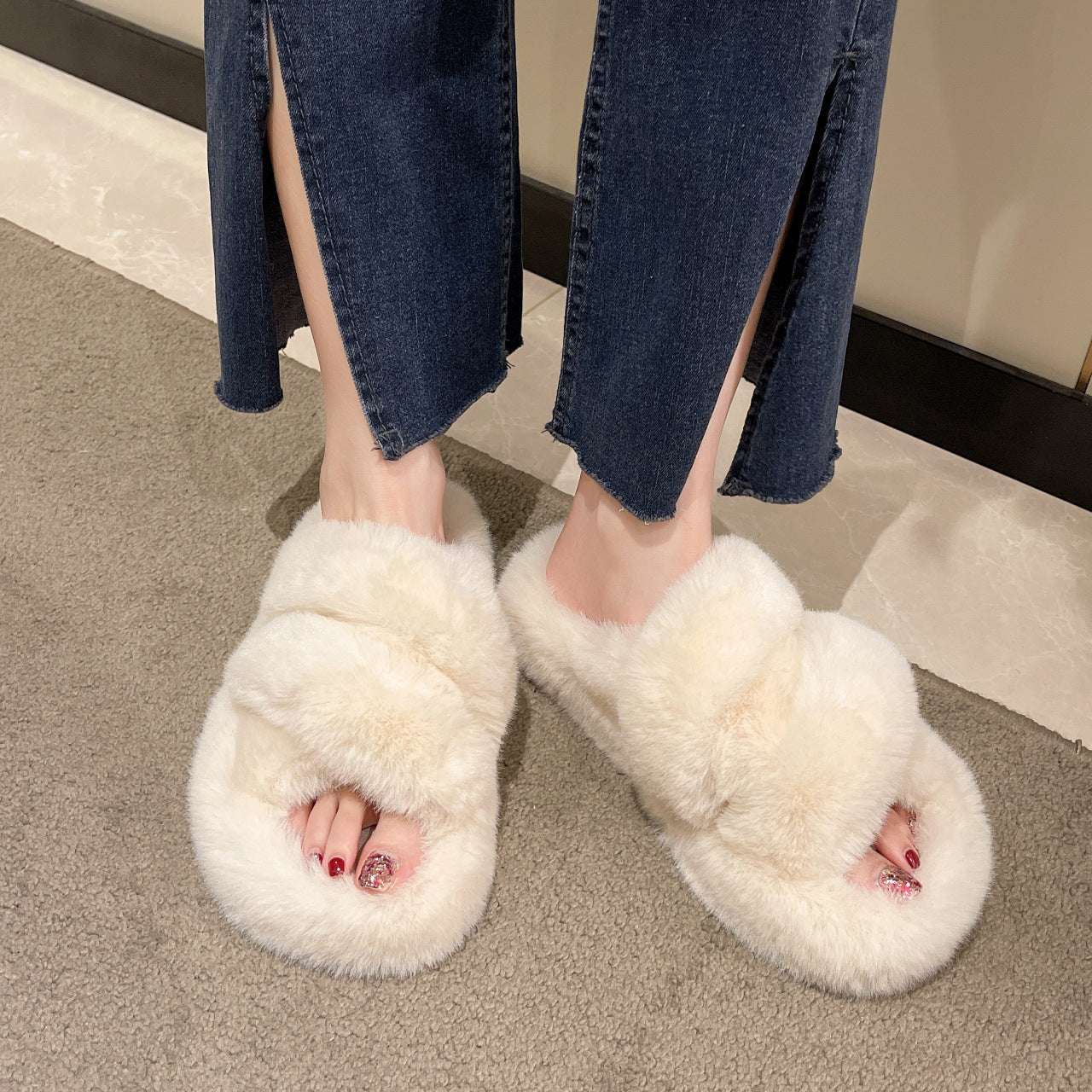 Winter Fuzzy Slippers Women Warm Soft Plush Shoes - globaltradeleader