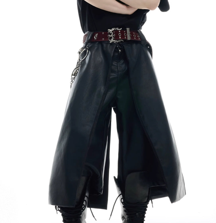 Niche Deconstruction Double-layer Design Sense Leather Pants Loose Style Shorts - globaltradeleader