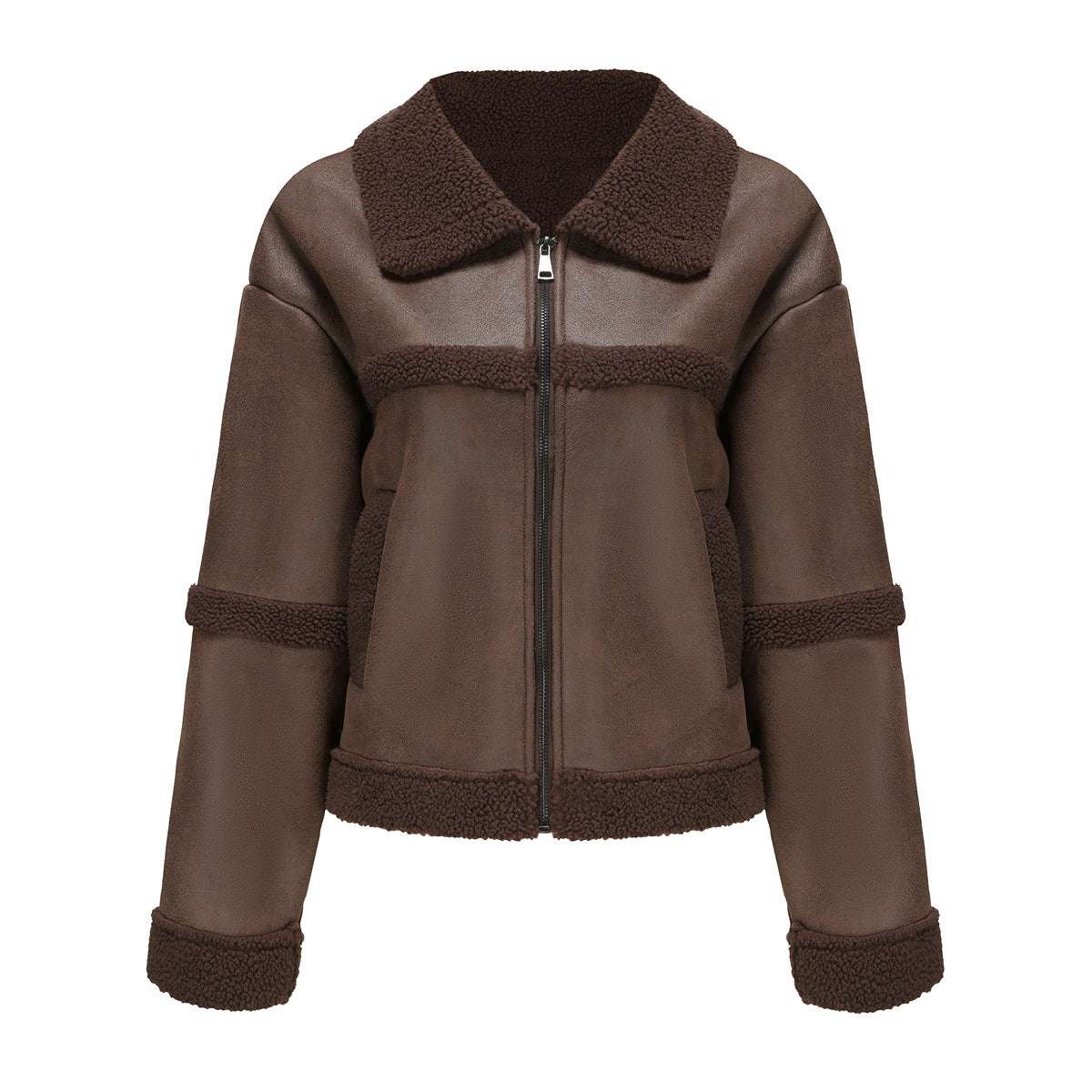 Suede Women's Fashionable Warm Fleece Leather Jacket - globaltradeleader