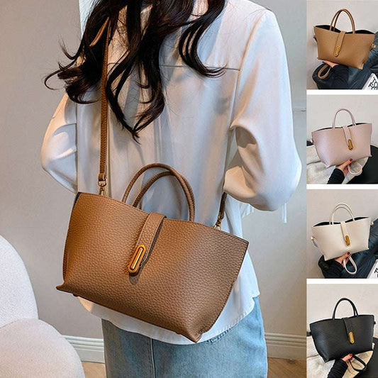 INS Litchi Pattern Shoulder Bag Fashion Zipper Bucket Bag High Capacity Totes Handbag For Women - globaltradeleader