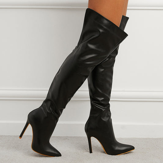 Women's Pointed Toe Stiletto Heel Over-the-knee Back Zipper Boots - globaltradeleader