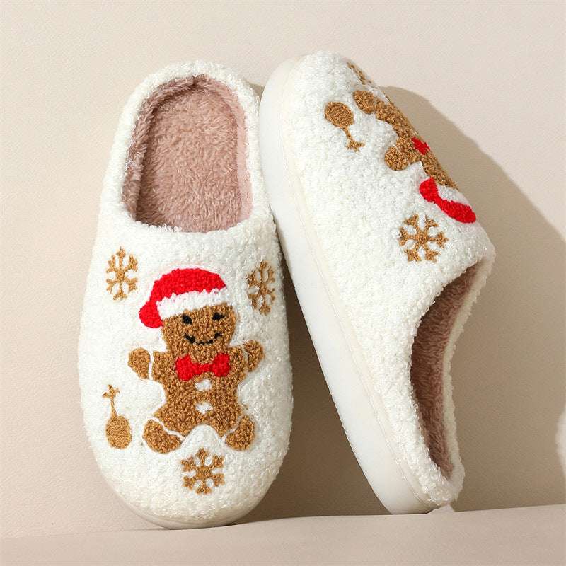 Christmas Snowflake Gingerbread Slippers Winter Indoor Non-slip Floor Bedroom Fuzzy House Shoes For Women Home Slippers - globaltradeleader