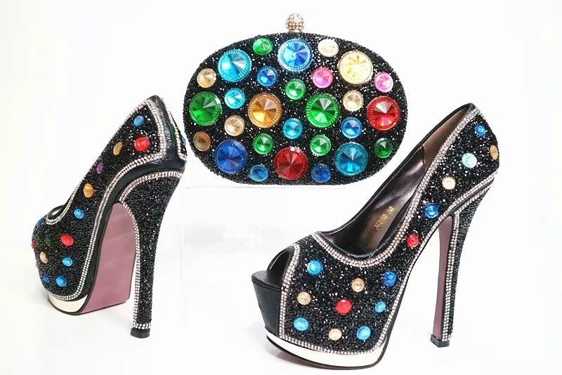 Stiletto Pointed Fish Mouth High Heels Rubber Spot Rhinestone Dinner Bag - globaltradeleader