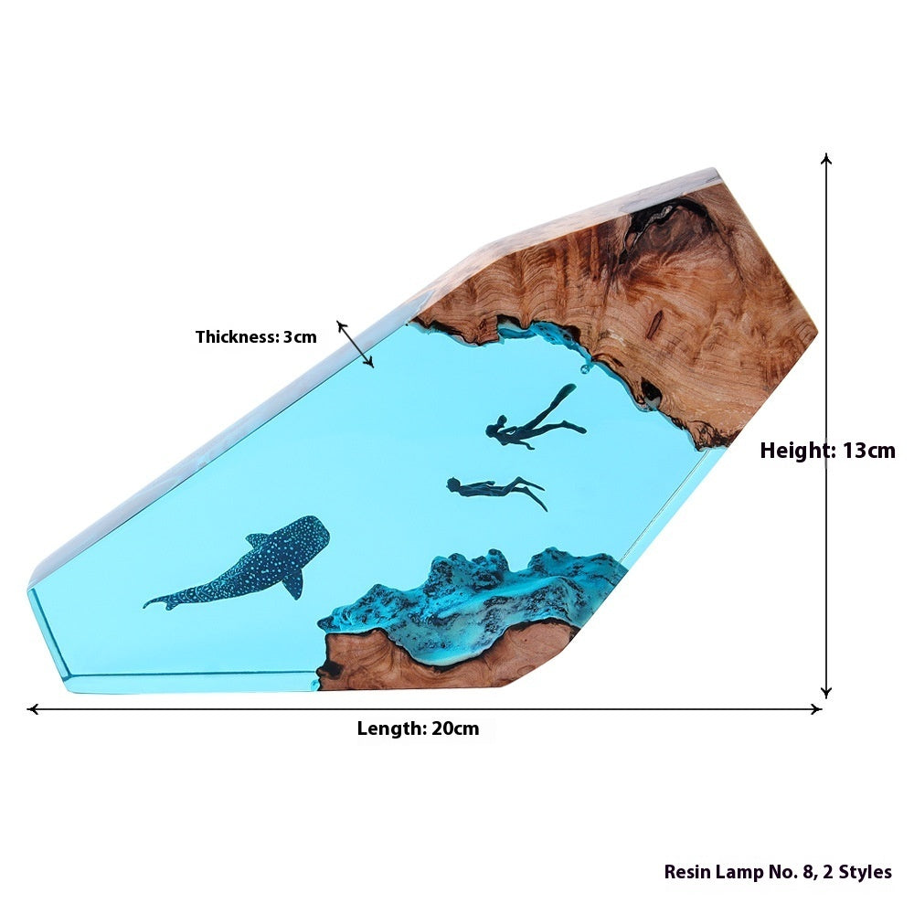 Marine Whale Diver Shipwreck Desktop Decoration Solid Wood Resin Small Night Lamp - globaltradeleader