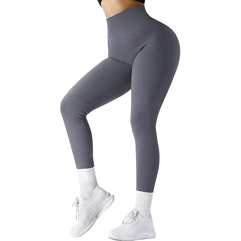 High Waist Seamless Leggings Threaded Knitted Fitness Pants Solid Women's Slimming Sports Yoga Pants Elastic Running Sport Leggings - globaltradeleader