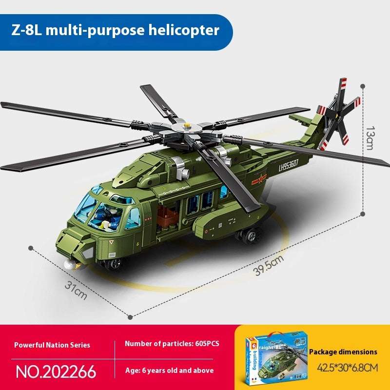 Military Straight 8L Multi-purpose Helicopter Assembly Model Boy Small Particles Assembled Building Block Toys