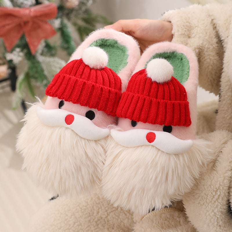 Cute Christmas Santa Claus Home Slippers Winter Warm Indoor Non-slip Floor Plush Shoes For Women - globaltradeleader
