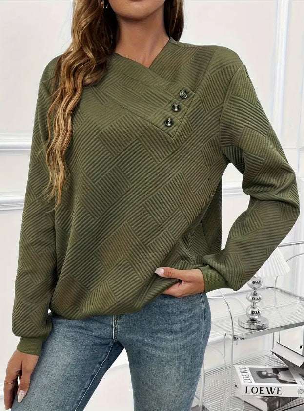 Women's Elegant Asymmetrical Hem Button-Front Long Sleeve Sweatshirt - globaltradeleader
