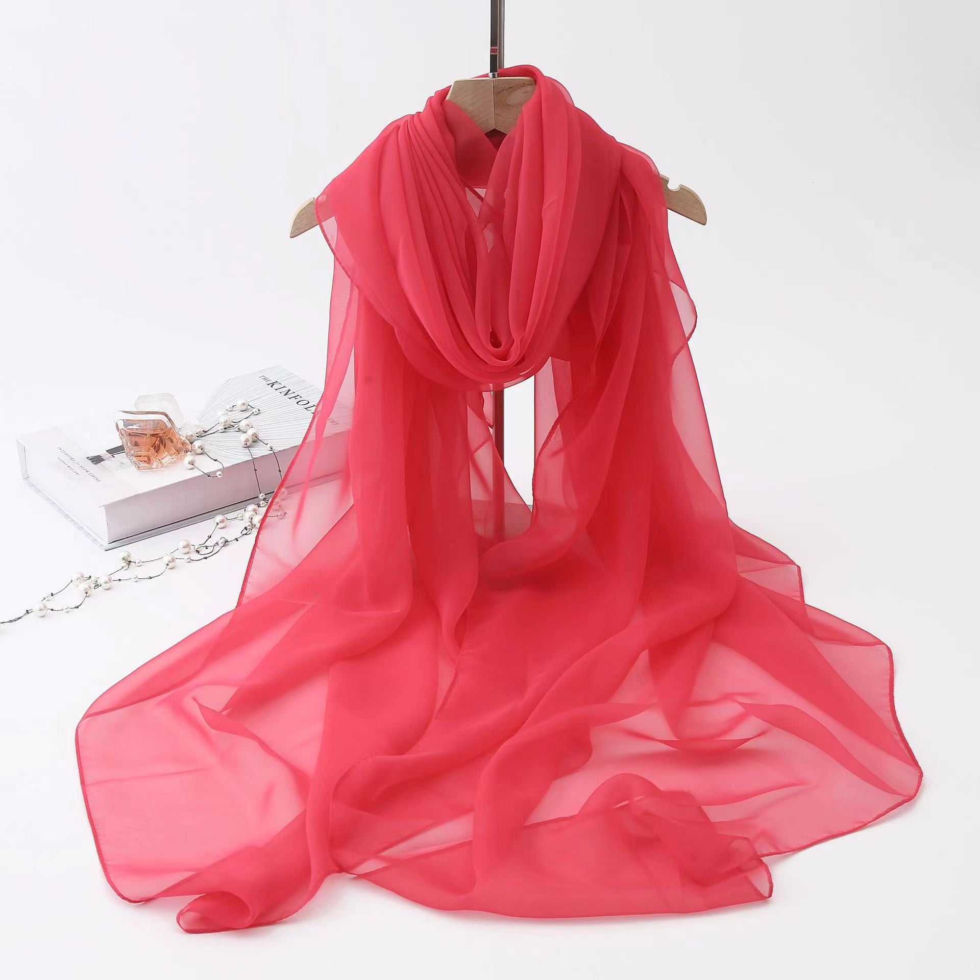 Thin Type Sunscreen Scarf Red Solid Color Sunshade Shawl