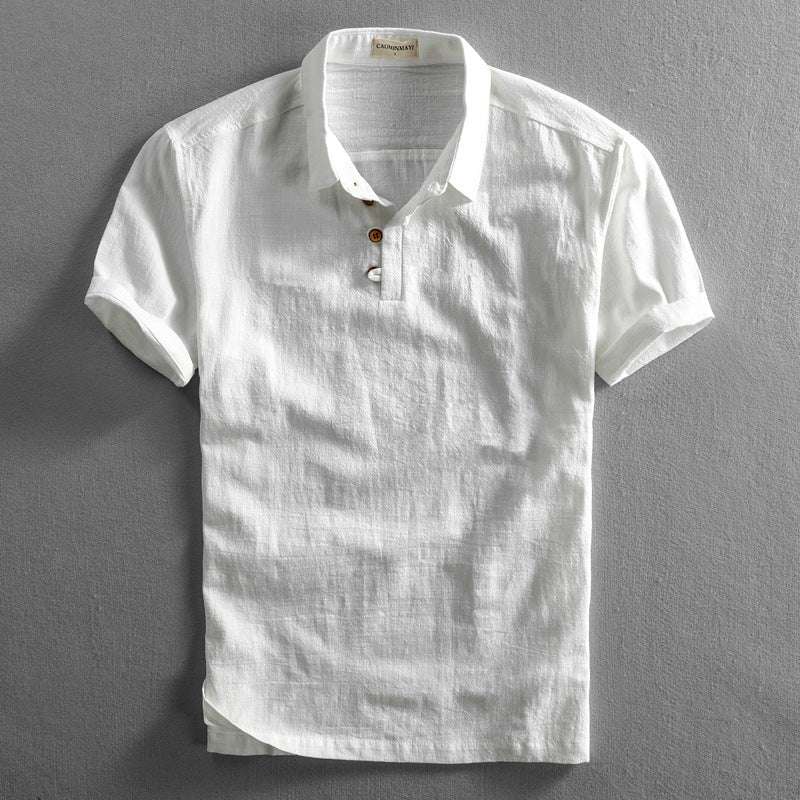 Spring And Summer Men's Linen Shirt Slim Pullover Short Sleeve Shirt Half Sleeve Retro Shirt Lonely Sail - globaltradeleader