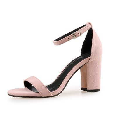 One Word Buckle High Heel Sandals Thick Heel Women - globaltradeleader