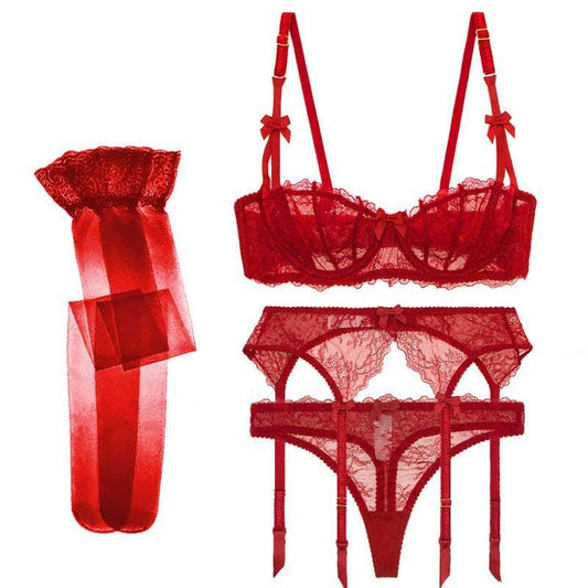 Half Cup Lace Bra Set Women