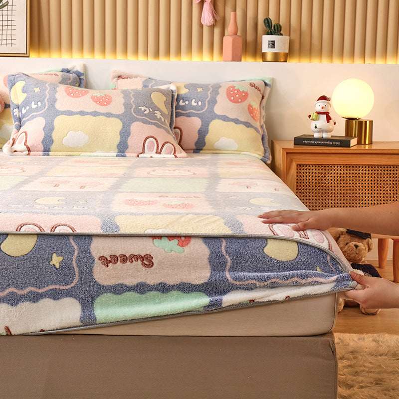 Coral Fleece Duvet Cover Sheet Flannel Pillowcase