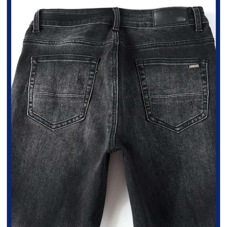 Men's Pleated Cashew Flower Jeans