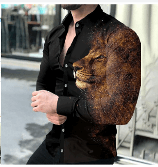 Large Size Men's Casual Fashion 3D Digital Printing Long Sleeve Shirt