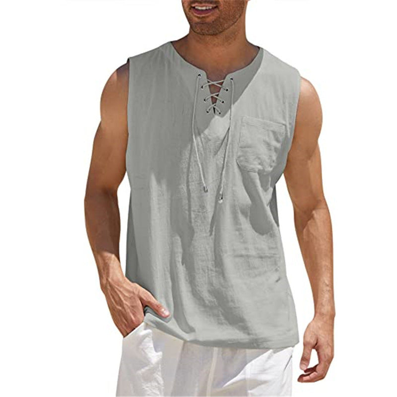 Tank Vest Men Shirt Collar Tie Short Sleeve T-Shirt