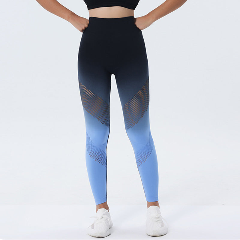 New Hollow Design Gradient Printed Yoga Pants Seamless High Waist Hip Lifting Fitness Leggings For Women Quick Drying Trousers - globaltradeleader