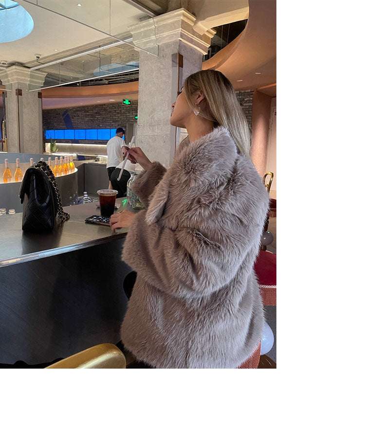 New Fox Hair Medium Length Suit Collar Fur Coat - globaltradeleader