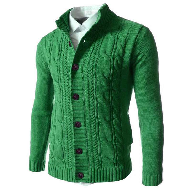 Men's Stand Collar Sweater Knit Button Cardigan Tops Men's Clothing - globaltradeleader