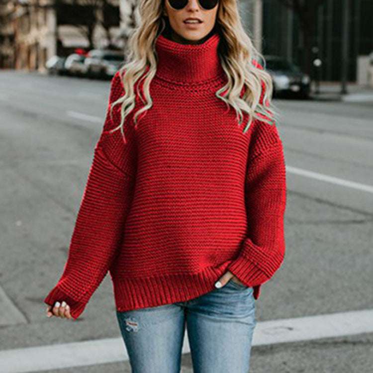 Autumn And Winter European And American Sweaters Thick Line Long-sleeved Turtleneck Pullover Sweater For Women