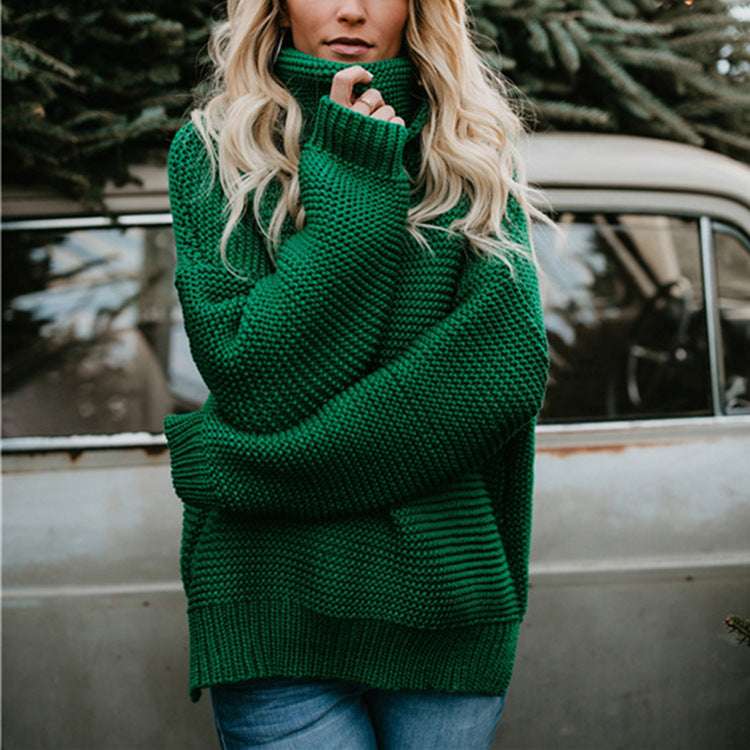 Autumn And Winter European And American Sweaters Thick Line Long-sleeved Turtleneck Pullover Sweater For Women