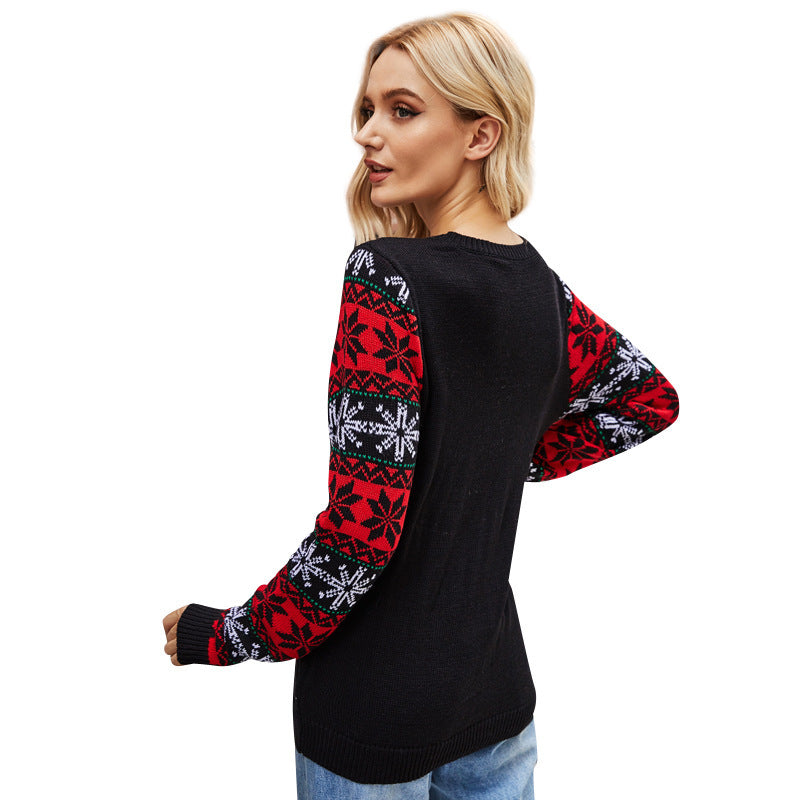 Santa Embroidered Crew Neck Knit Sweater - globaltradeleader