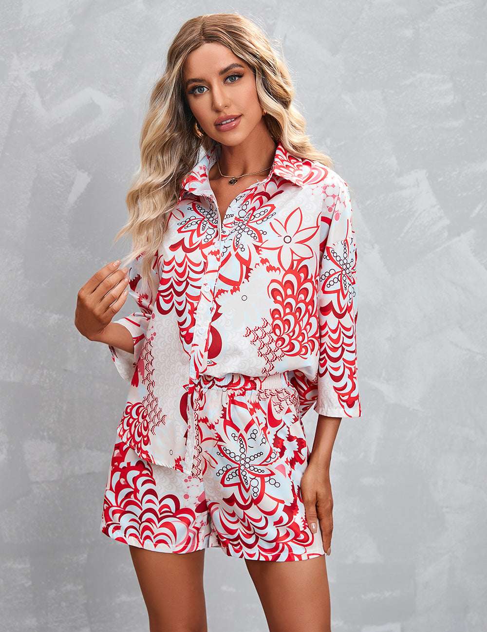 Women's Fashion Printed Short-sleeved Shorts Casual Suit - globaltradeleader
