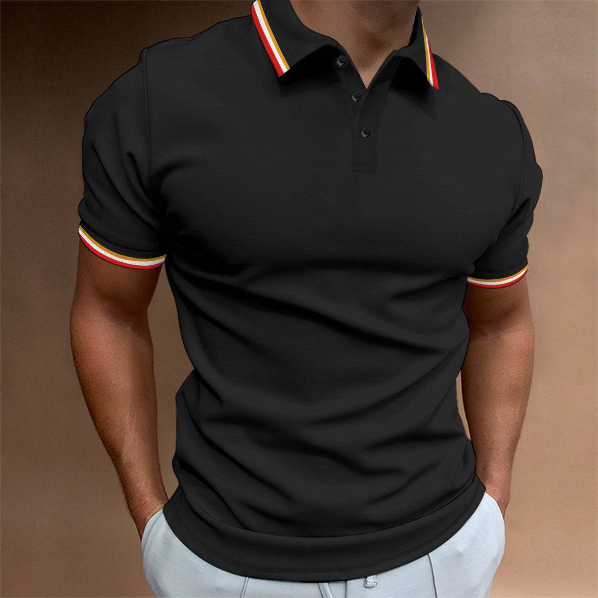 Men's Slim Polo Shirt Rib Striped T-shirt Top - globaltradeleader