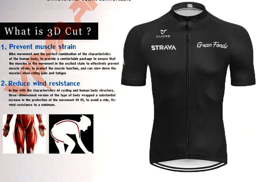 STRAVA Black Quick Dry Cycling Jersey 19D Bib Set