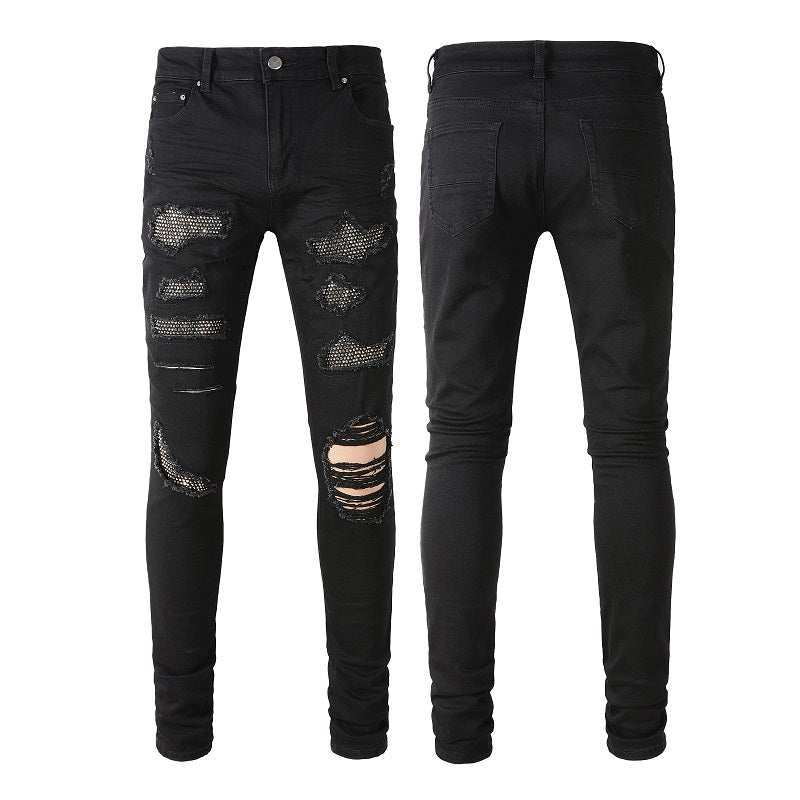 Diamond Embellished Stretch Black Slim Fitting Small Leg Jeans