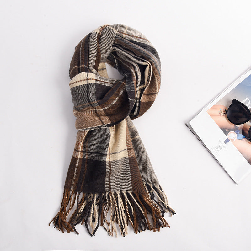 Fashion Plaid Scarf For Women Winter Warm Thickened Long Scarf