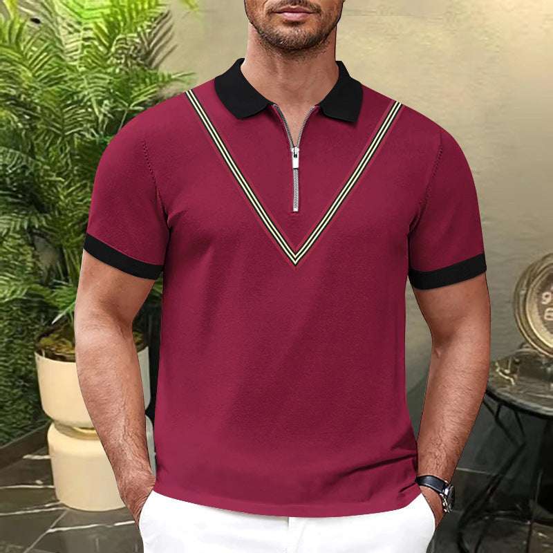 Short Sleeved Solid Color Zippered T Shirt