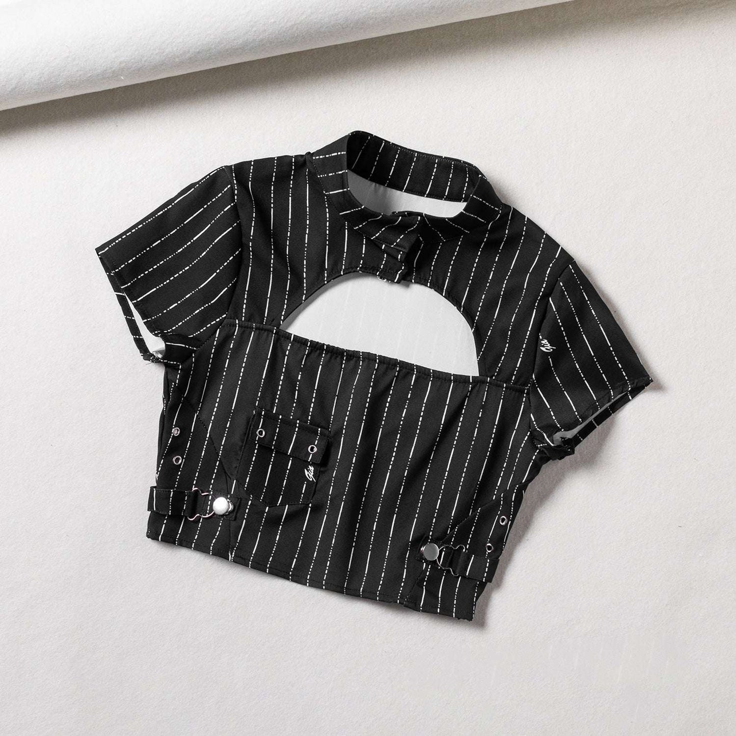 Two-piece Sexy Cut-out Top with Hollow Cheongsam Collar Skirt