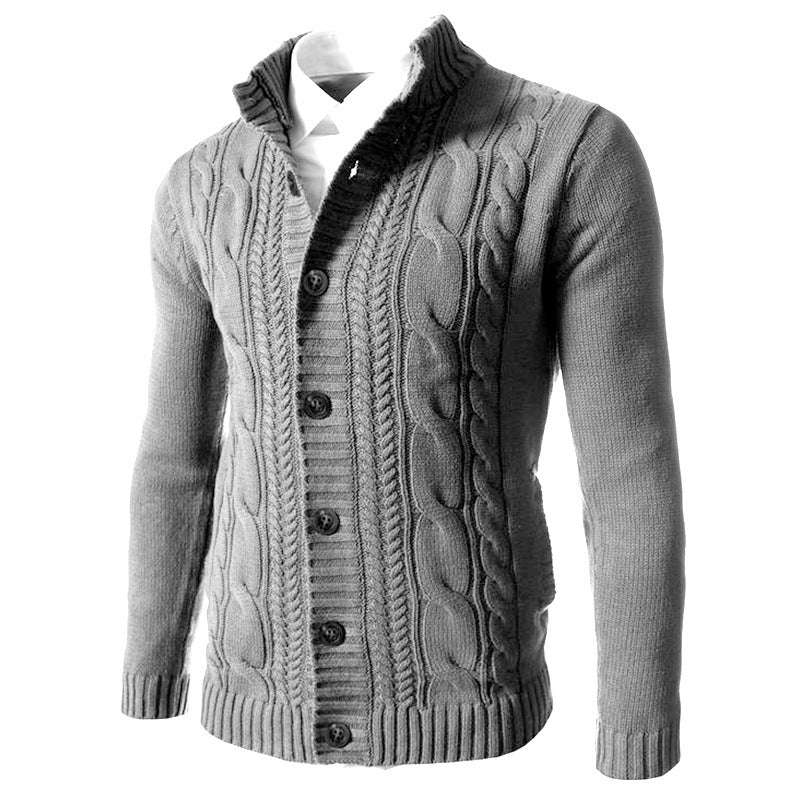 Men's Stand Collar Sweater Knit Button Cardigan Tops Men's Clothing - globaltradeleader
