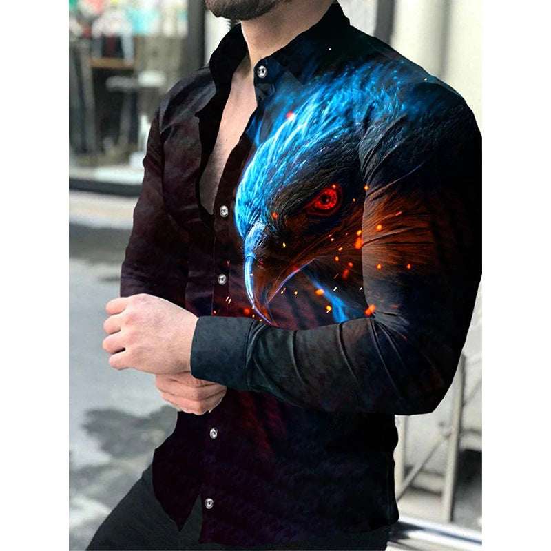 Large Size Men's Casual Fashion 3D Digital Printing Long Sleeve Shirt