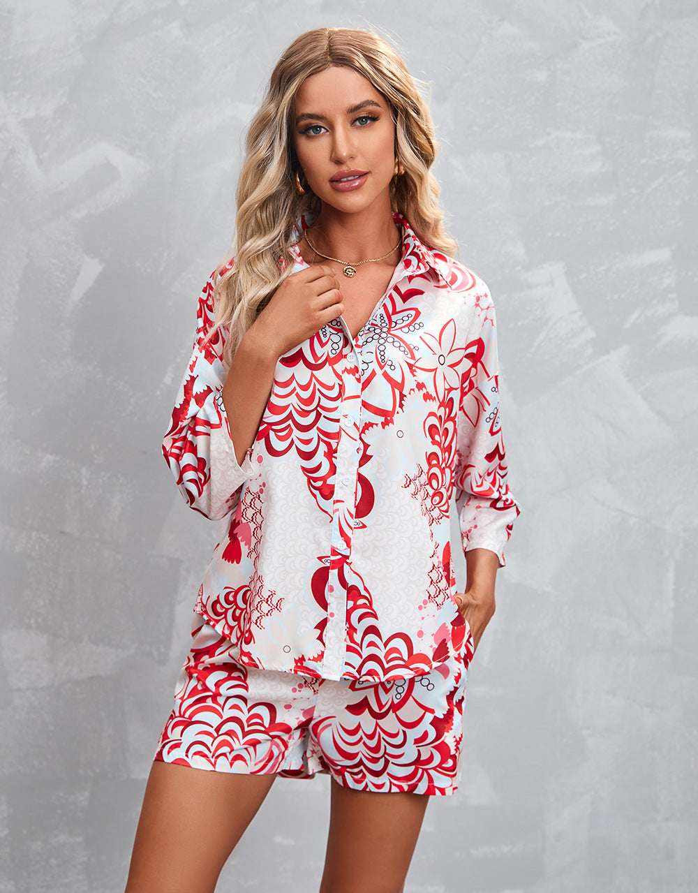 Women's Fashion Printed Short-sleeved Shorts Casual Suit - globaltradeleader