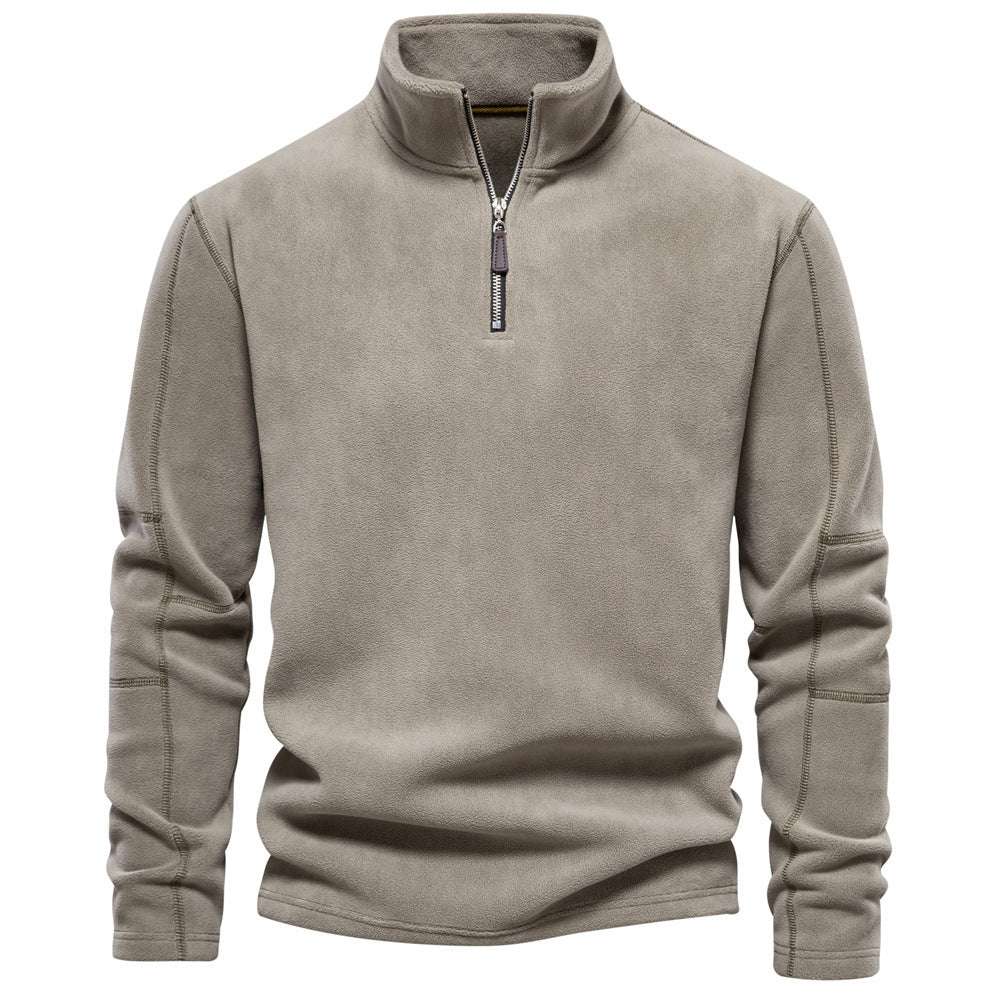 Fashion Personality Stand-collar Zippered Sweatshirt With Fleece Winter Casual Pullover Top Men's Clothing - globaltradeleader