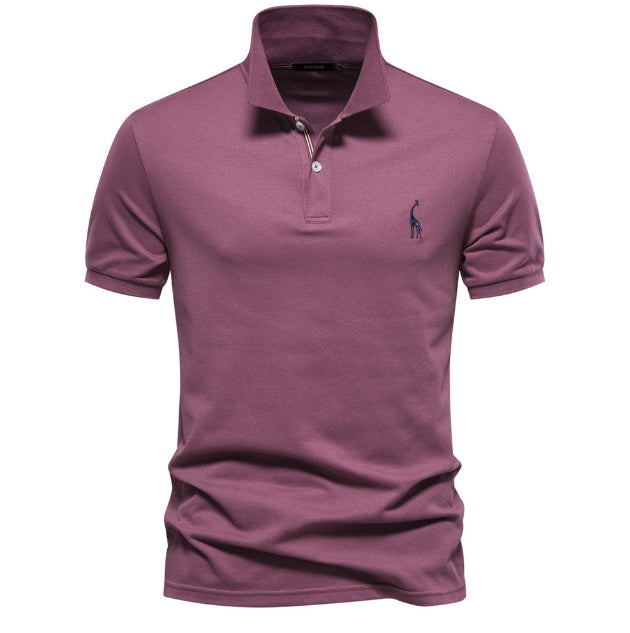 Deer Embroidered Men's T-shirt Solid Color Polo Collar Basic Style Short-sleeved Shirt Men - globaltradeleader