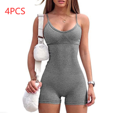 Spaghetti Strap Shorts Jumpsuit Sports Yoga Workout Tight Romper Women Fashion Fitness Sportwear - globaltradeleader