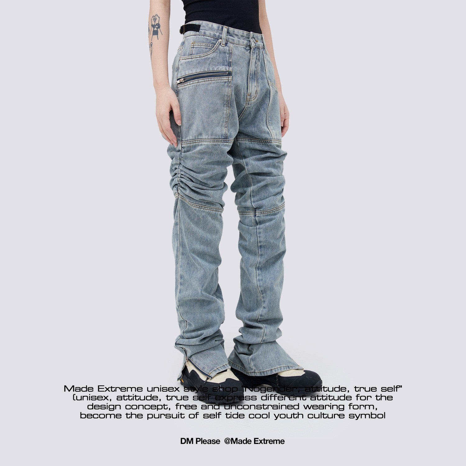 Men's Pleated Distressed Casual Jeans