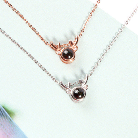 925 Silver Mini Antlers Projection Necklace Has Your Elk Personality All-match Cute Female Student Clavicle Chain - globaltradeleader